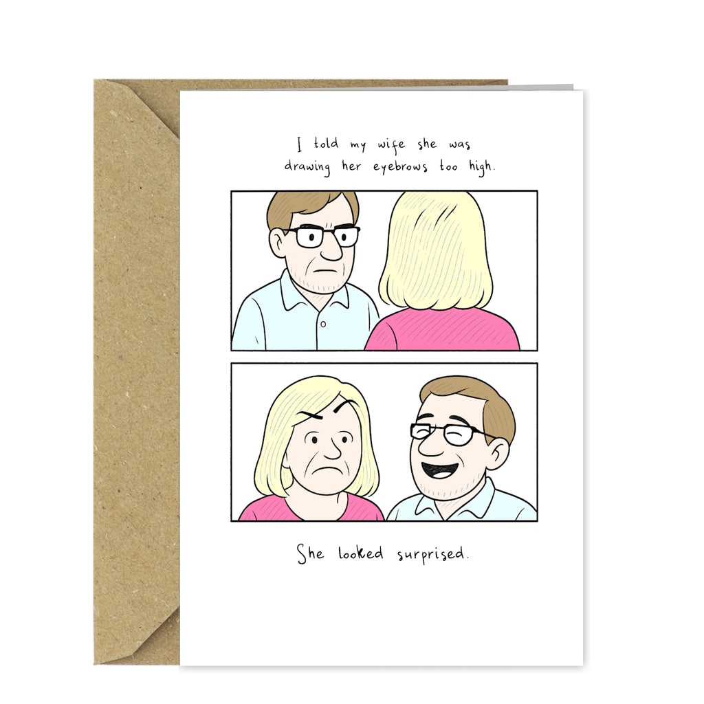 Funny Eyebrows Birthday Card – A5 Cartoon Comic Greeting Card - Humorous Wife Joke