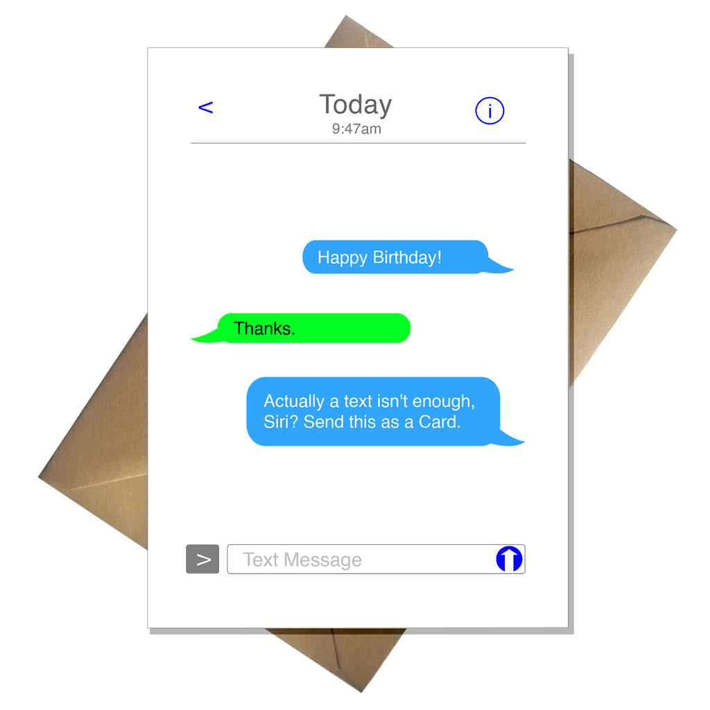 Joke Text Message Birthday Card - Siri, put Happy Birthday on a Card