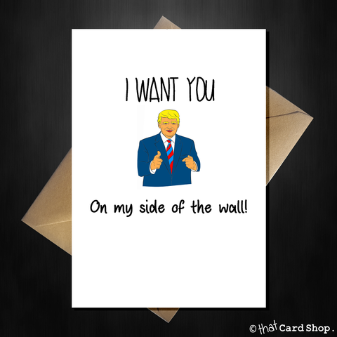 Funny Donald Trump Greetings Card - I want you my side of the wall