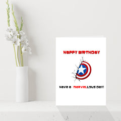 Funny Marvel Birthday Card - Have a Marvel-lous day! with Captain America