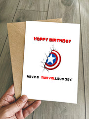 Funny Marvel Birthday Card - Have a Marvel-lous day! with Captain America
