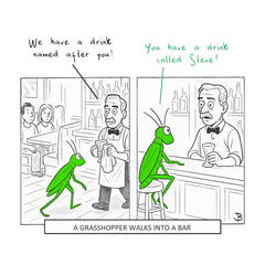 Funny Joke Birthday Card – A Grasshopper Walks into a Bar... Cartoon Pun