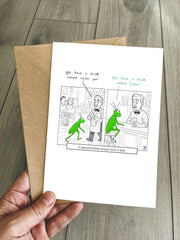 Funny Joke Birthday Card – A Grasshopper Walks into a Bar... Cartoon Pun