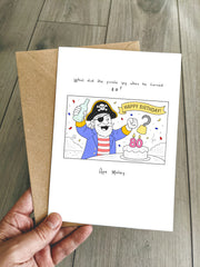 Funny Pirate Joke Birthday Card – Aye Matey! Joke Card for Him or Her 80th Birthday