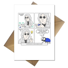 Funny Beatles Birthday Card – Cartoon John Lennon needs a band name
