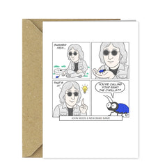 Funny Beatles Birthday Card – Cartoon John Lennon needs a band name