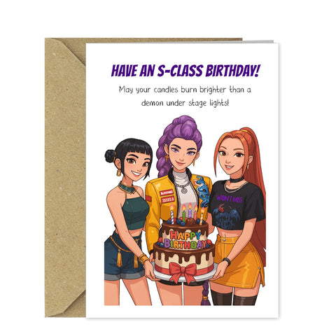KPop Demon Hunters Birthday Card – Funny Anime Birthday Card for K-Drama & K-Pop Fans – S-Class Birthday Greeting Card