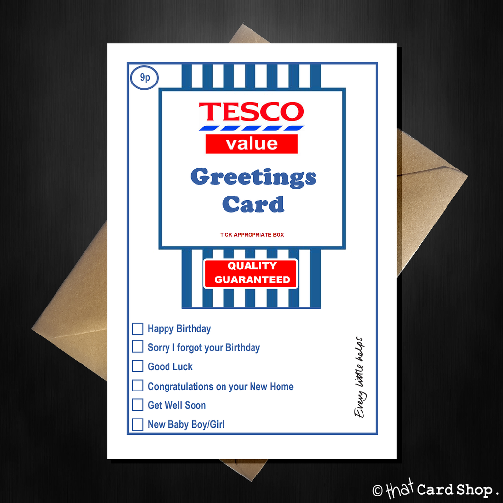 Tesco Value Birthday Card - Supermarket Spoof Funny A5 Basic Card - That Card Shop