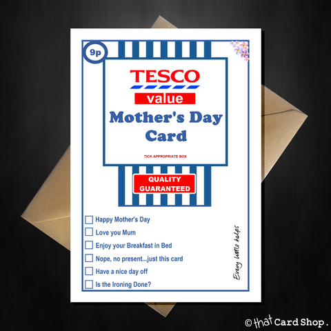 Funny TESCO Value Mothers Day Card - Supermarket Spoof