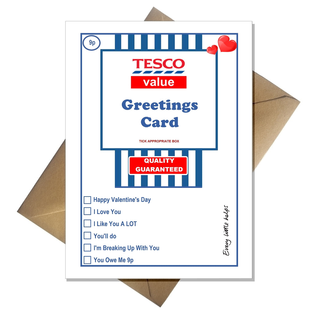 TESCO Value Valentines Card - Funny Supermarket Spoof - That Card Shop