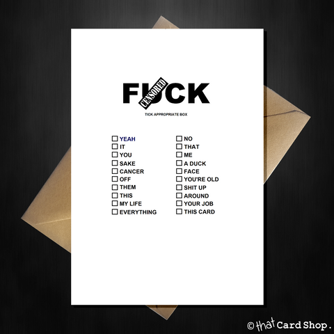 Rude F*ck List Blank Greetings Card for any occasion
