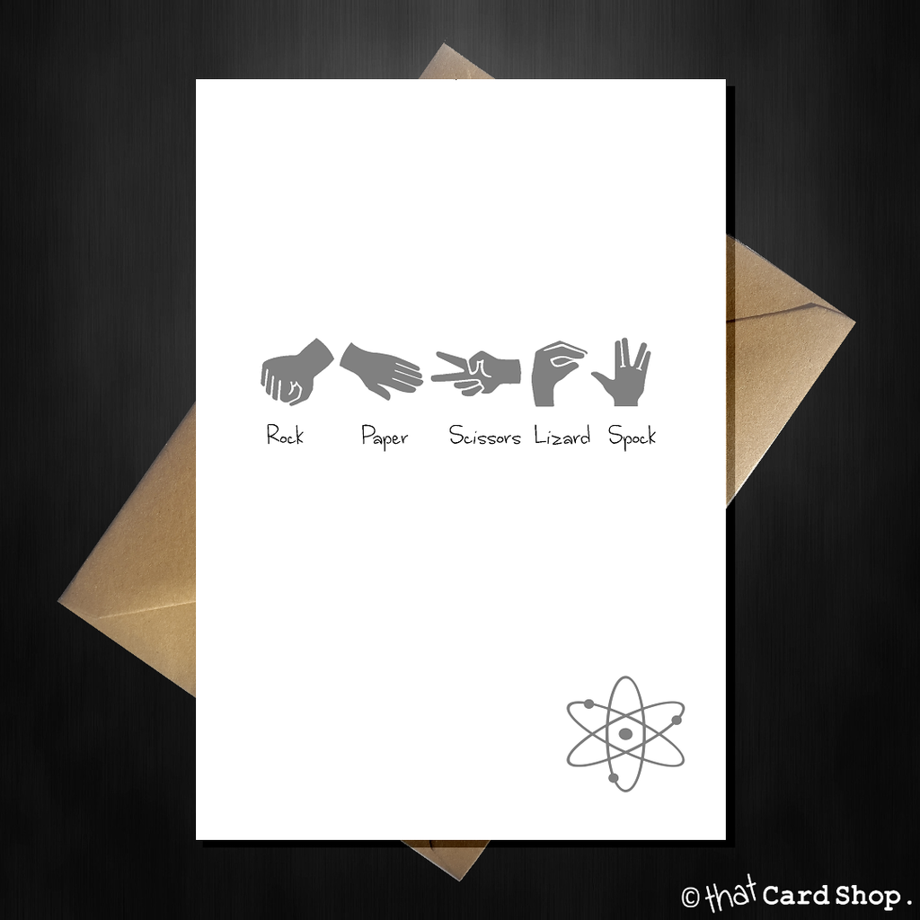 Big Bang Theory Greetings Card - Rock Paper Scissors Lizard Spock - That Card Shop