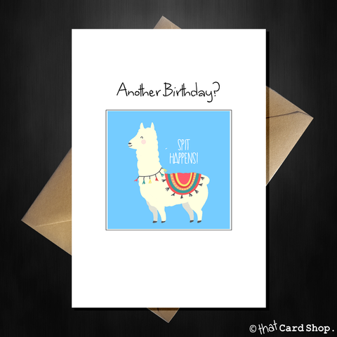 Cute Llama Birthday Card - Spit Happens!