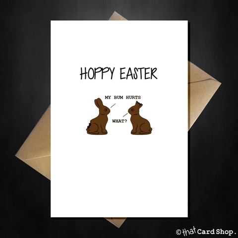 Funny Happy Easter Card - Hoppy Easter from the chocolate Bunnies