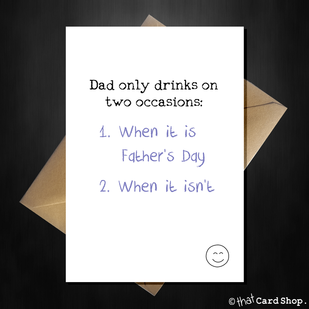 Funny Fathers Day Card - Dad only drinks on 2 occasions... - That Card Shop
