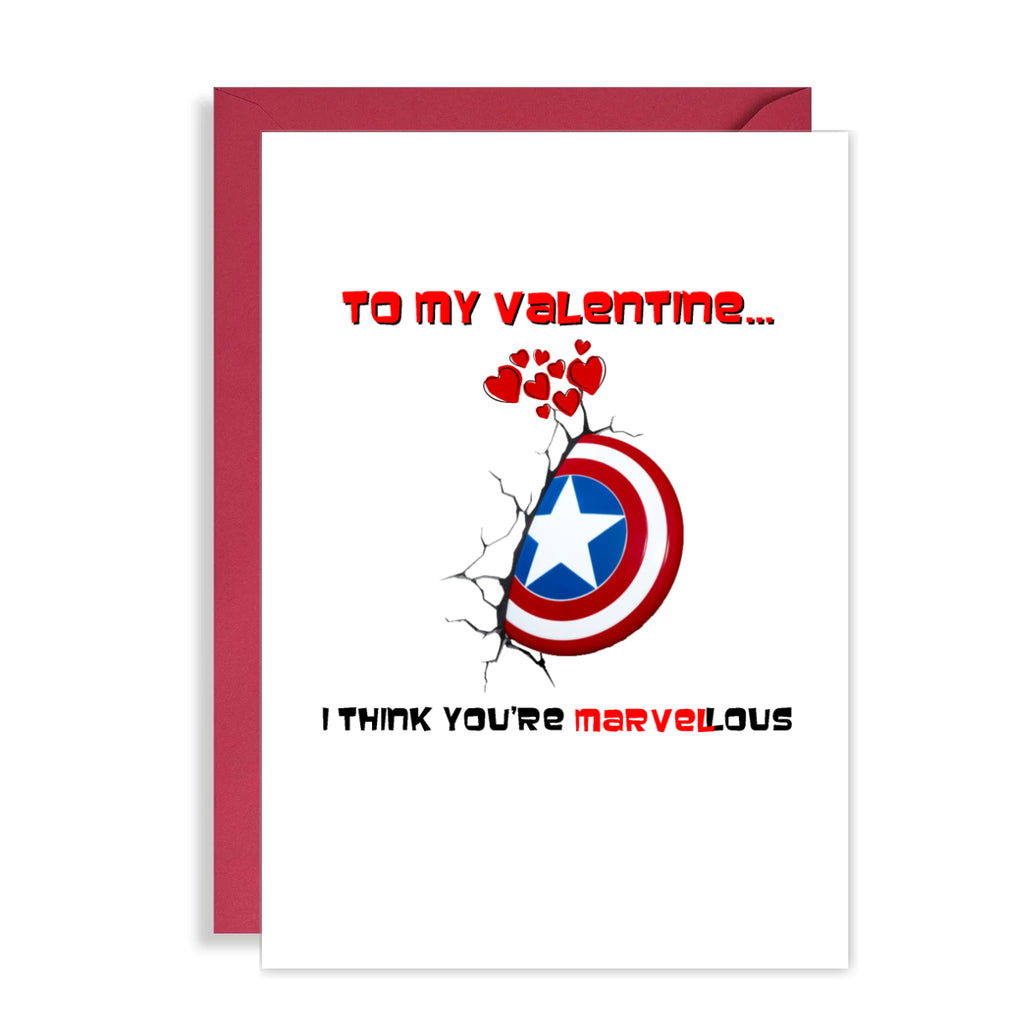 Funny Marvel Valentines Day Card - Captain America thinks you're Marvel-lous!