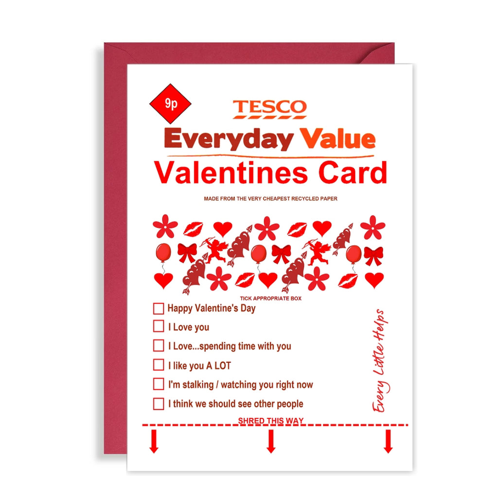 Tesco Everyday Value Valentines Day Card - Funny Spoof Supermarket Cards